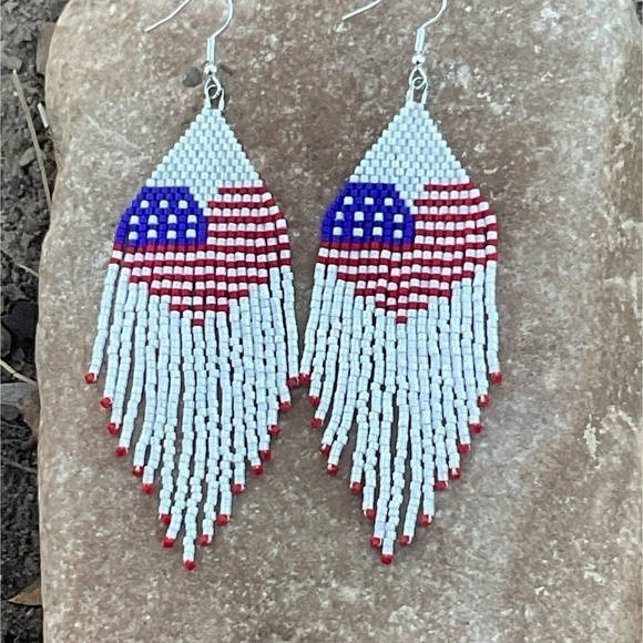 Heart Flag Beaded Earrings, New, Handmade by Me - Picture 7 of 13